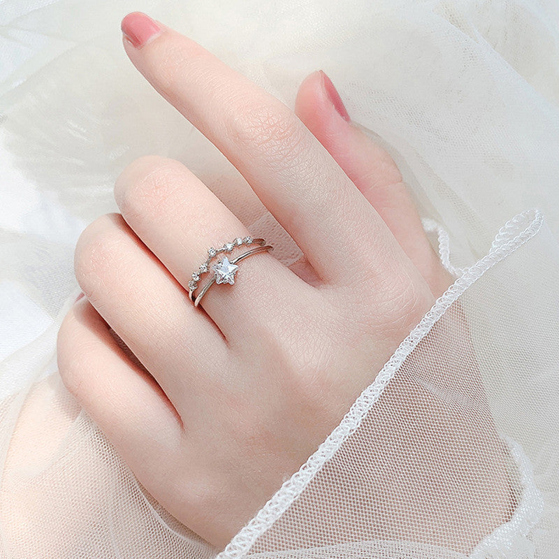 Jewels Galaxy Silver Plated AD Studded Star Shape Contemporary Korean Finger Ring