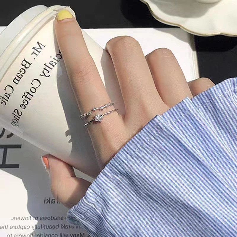 Jewels Galaxy Silver Plated AD Studded Star Shape Contemporary Korean Finger Ring