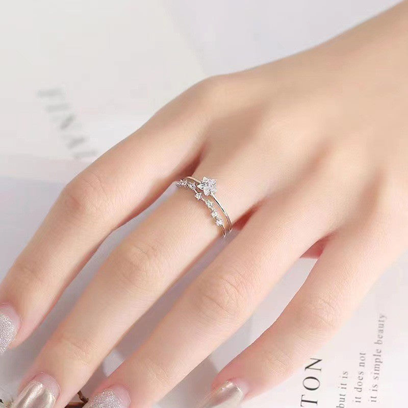 Jewels Galaxy Silver Plated AD Studded Star Shape Contemporary Korean Finger Ring