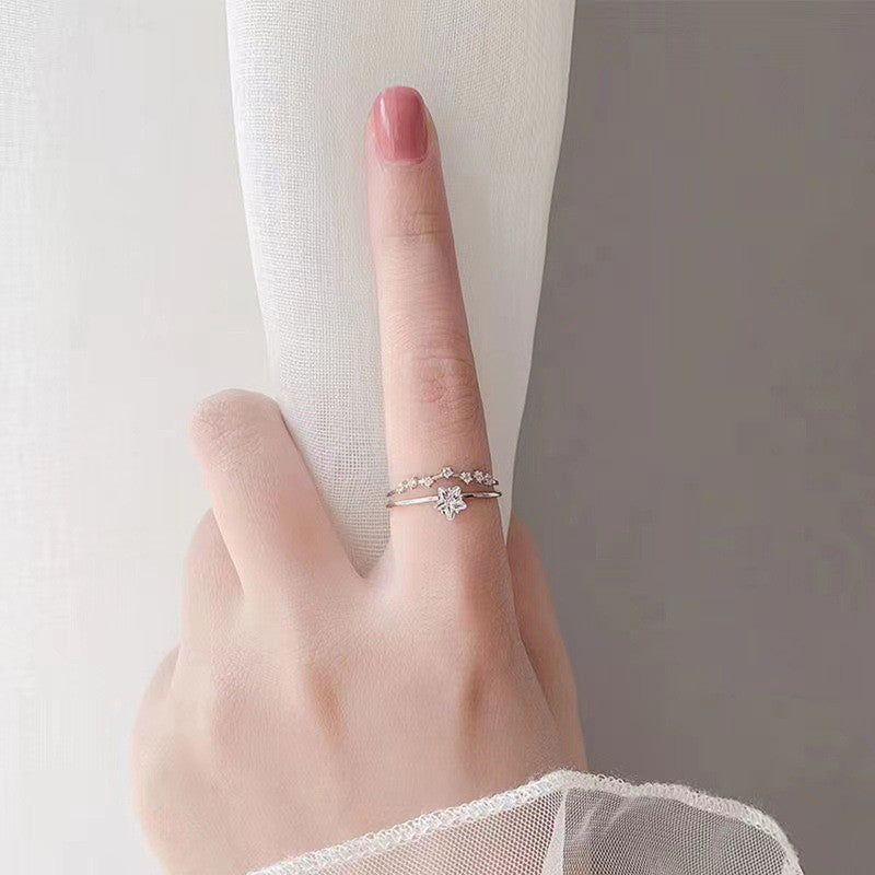 Jewels Galaxy Silver Plated AD Studded Star Shape Contemporary Korean Finger Ring