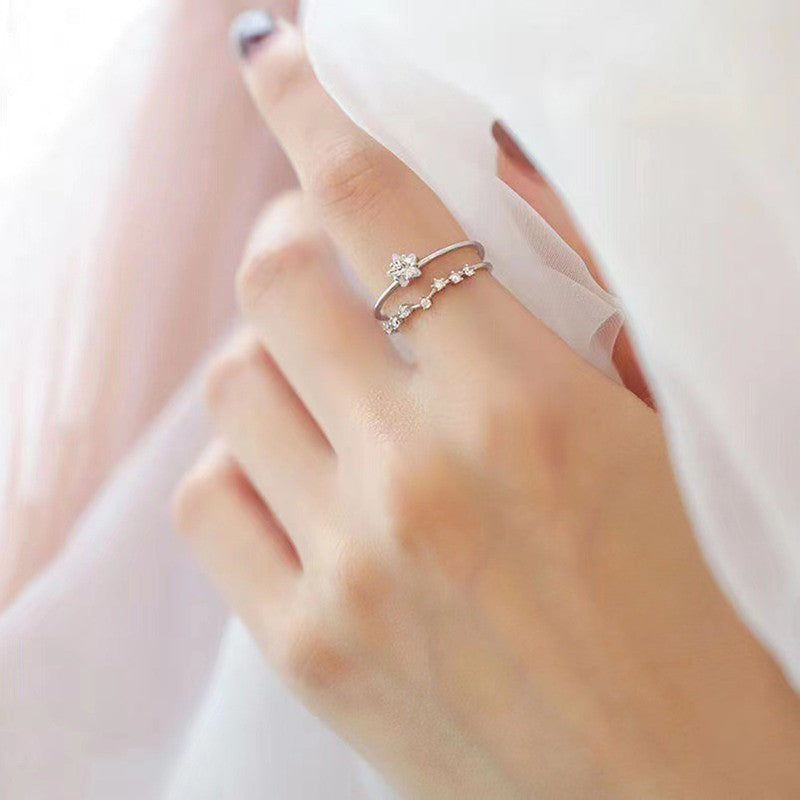 Jewels Galaxy Silver Plated AD Studded Star Shape Contemporary Korean Finger Ring