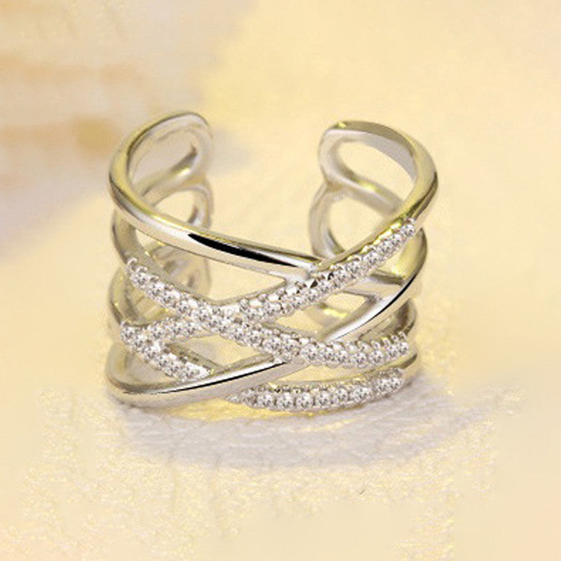 Jewels Galaxy Silver Plated American Diamond Studded Contemporary Korean Finger Ring