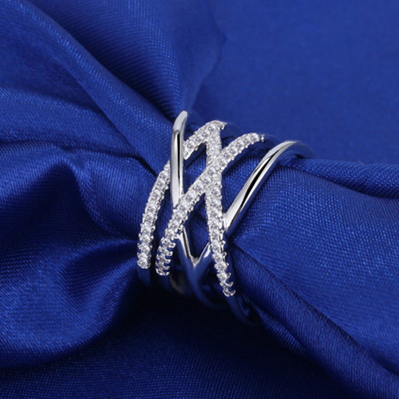 Jewels Galaxy Silver Plated American Diamond Studded Contemporary Korean Finger Ring