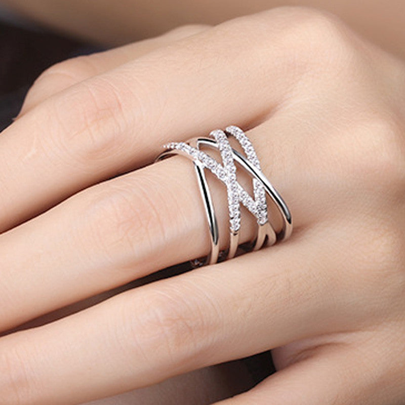 Jewels Galaxy Silver Plated American Diamond Studded Contemporary Korean Finger Ring