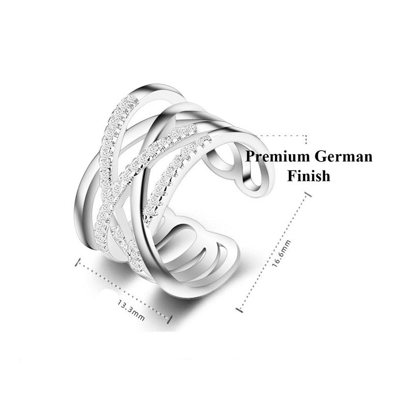Jewels Galaxy Silver Plated American Diamond Studded Contemporary Korean Finger Ring