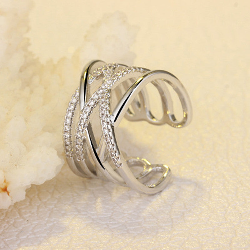 Jewels Galaxy Silver Plated American Diamond Studded Contemporary Korean Finger Ring