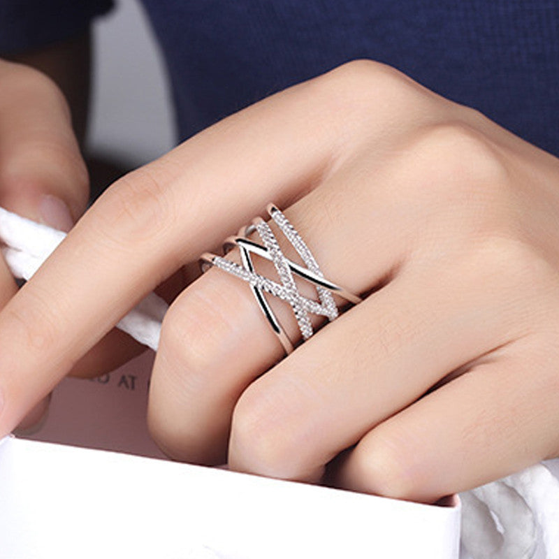Jewels Galaxy Silver Plated American Diamond Studded Contemporary Korean Finger Ring