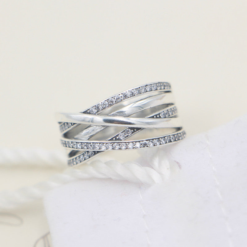 Jewels Galaxy Silver Plated American Diamond Studded Contemporary Korean Finger Ring