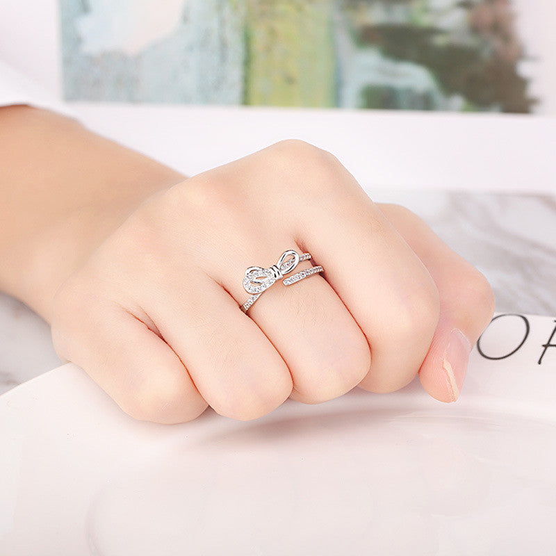 Jewels Galaxy Silver Plated American Diamond Studded Contemporary Korean Finger Ring