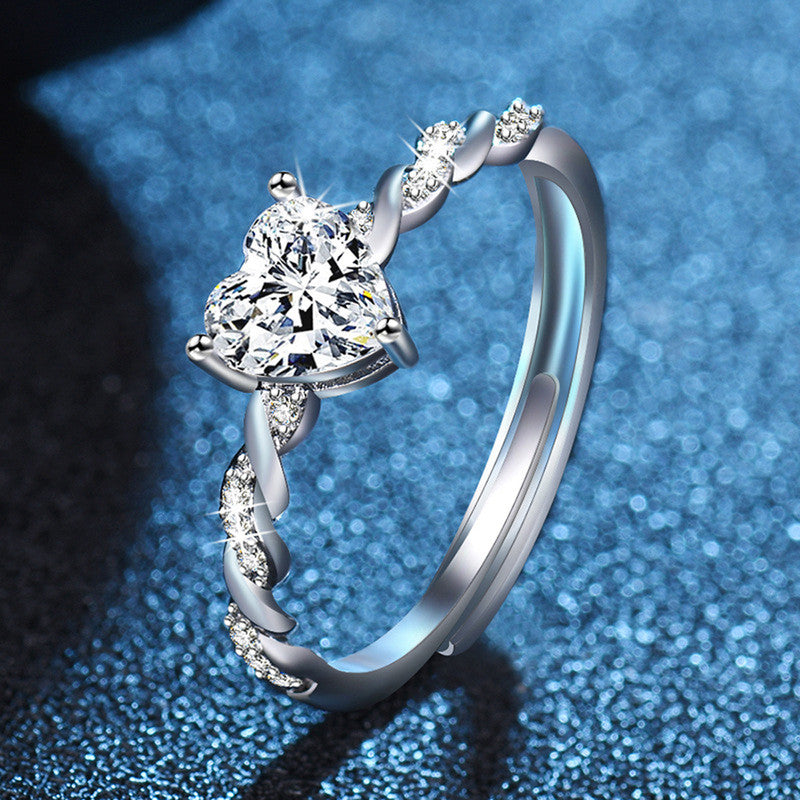 Jewels Galaxy Silver Plated AD Studded Heart Shape Contemporary Korean Finger Ring