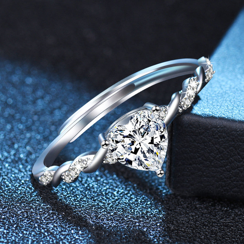 Jewels Galaxy Silver Plated AD Studded Heart Shape Contemporary Korean Finger Ring