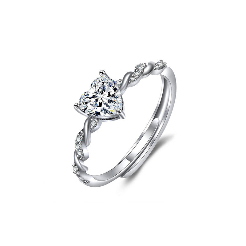Jewels Galaxy Silver Plated AD Studded Heart Shape Contemporary Korean Finger Ring