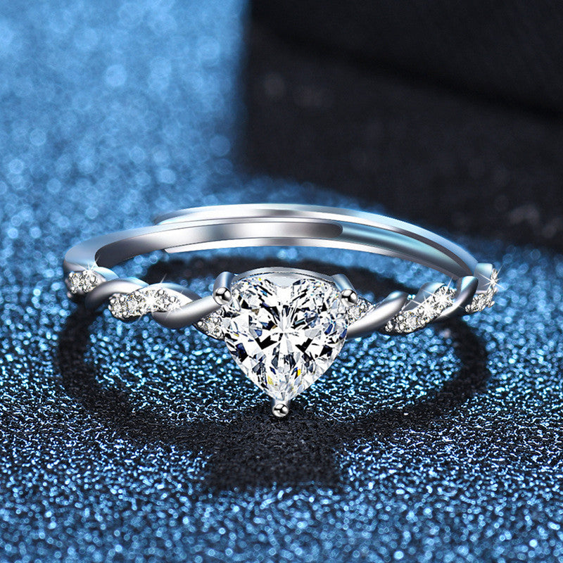 Jewels Galaxy Silver Plated AD Studded Heart Shape Contemporary Korean Finger Ring