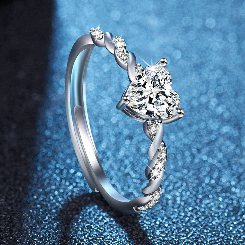 Jewels Galaxy Silver Plated AD Studded Heart Shape Contemporary Korean Finger Ring
