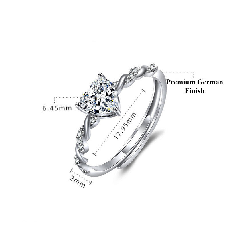 Jewels Galaxy Silver Plated AD Studded Heart Shape Contemporary Korean Finger Ring