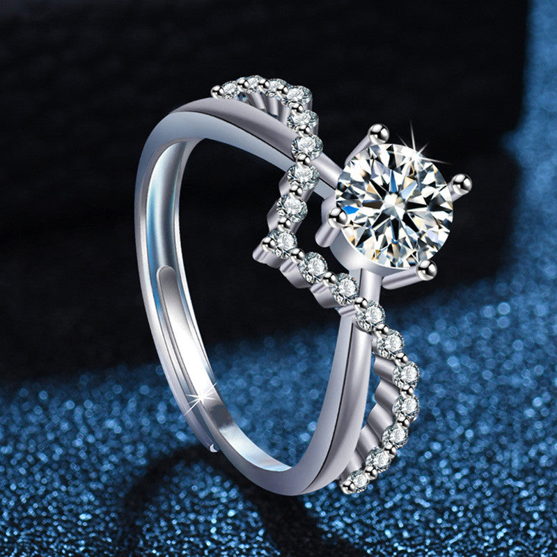 Jewels Galaxy Silver Plated American Diamond Studded Contemporary Korean Finger Ring