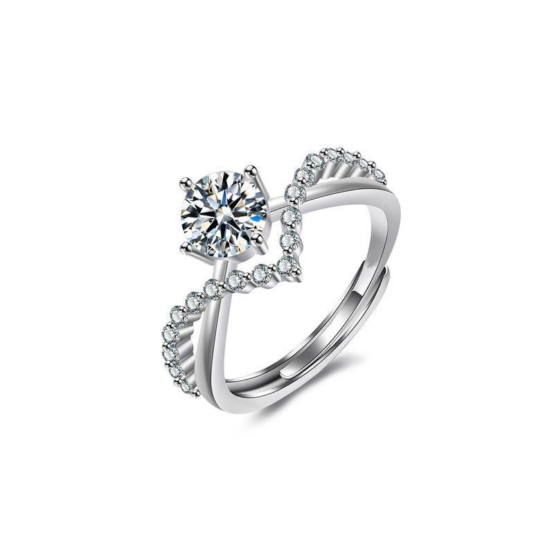 Jewels Galaxy Silver Plated American Diamond Studded Contemporary Korean Finger Ring