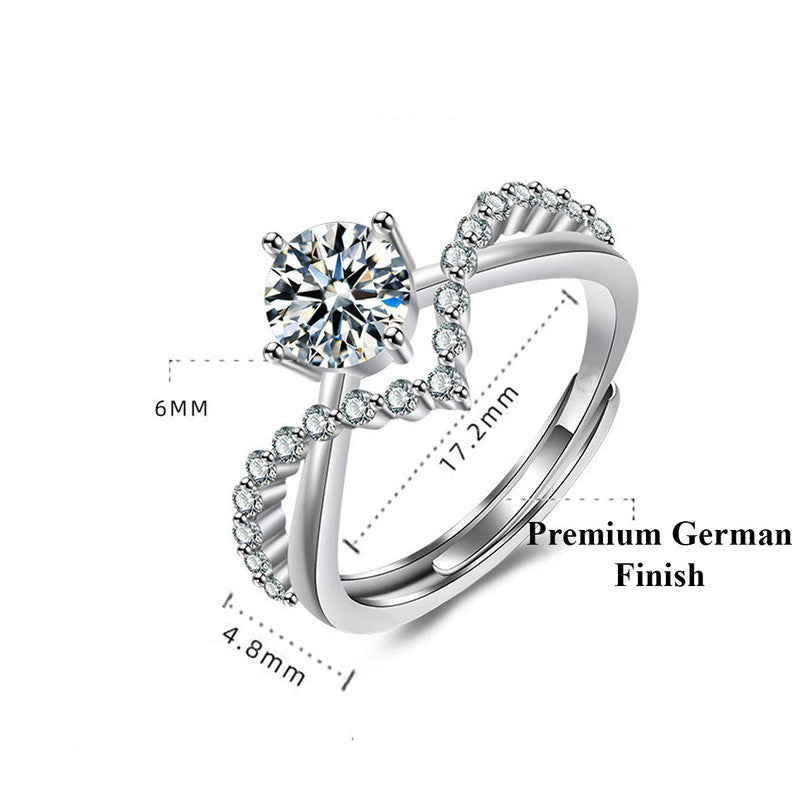 Jewels Galaxy Silver Plated American Diamond Studded Contemporary Korean Finger Ring