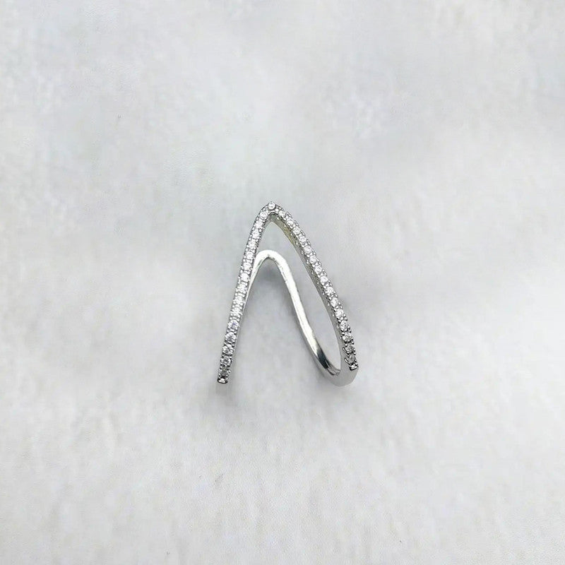 Jewels Galaxy Silver-Plated Anti Tarnish V Shaped CZ Studded Adjustable Finger Ring