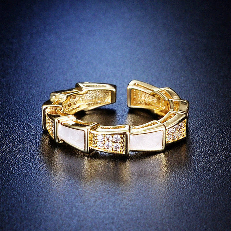 Jewels Galaxy Gold Plated Crystal Studded Contemporary Adjustable Finger Ring