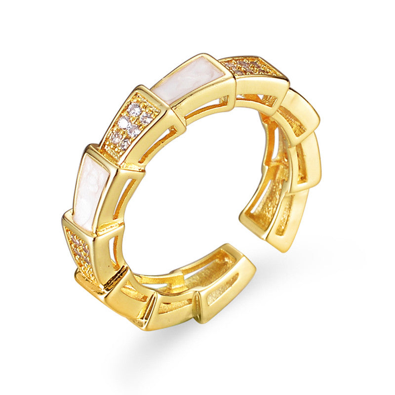 Jewels Galaxy Gold Plated Crystal Studded Contemporary Adjustable Finger Ring