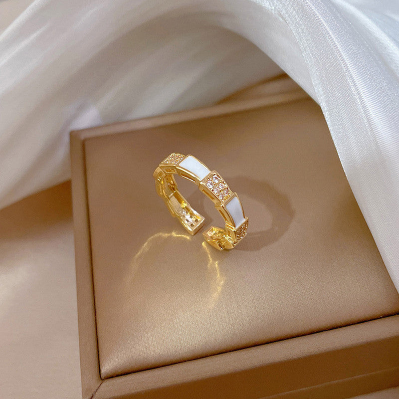Jewels Galaxy Gold Plated Crystal Studded Contemporary Adjustable Finger Ring