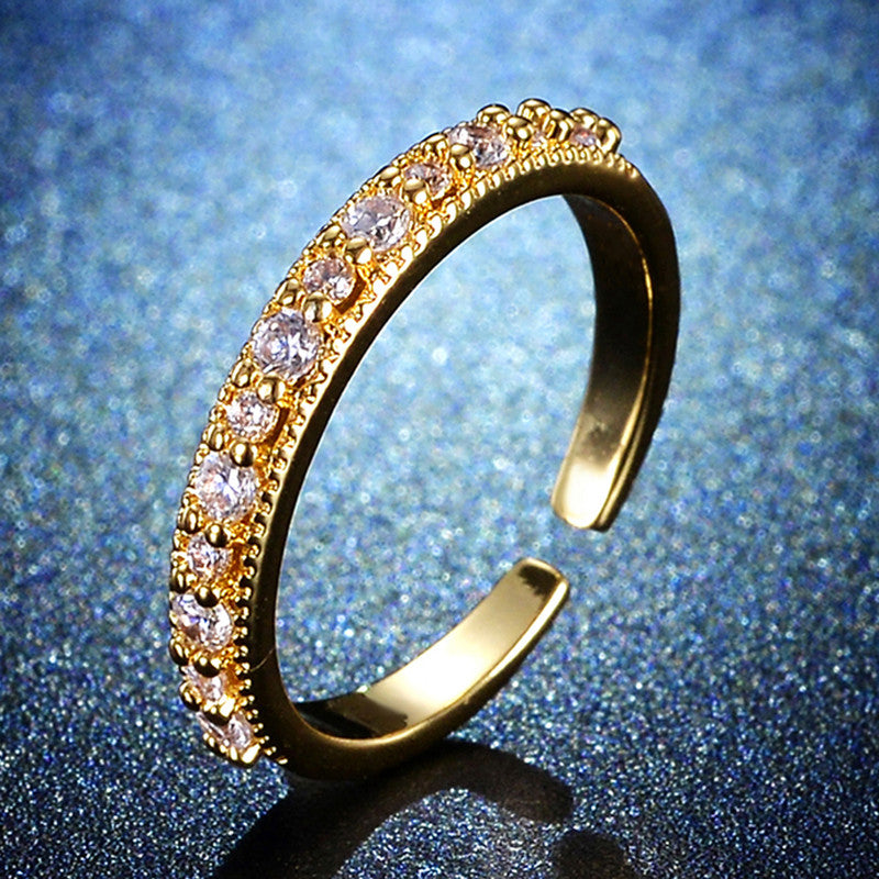 Jewels Galaxy Gold Plated Crystal Studded Contemporary Adjustable Round Finger Ring