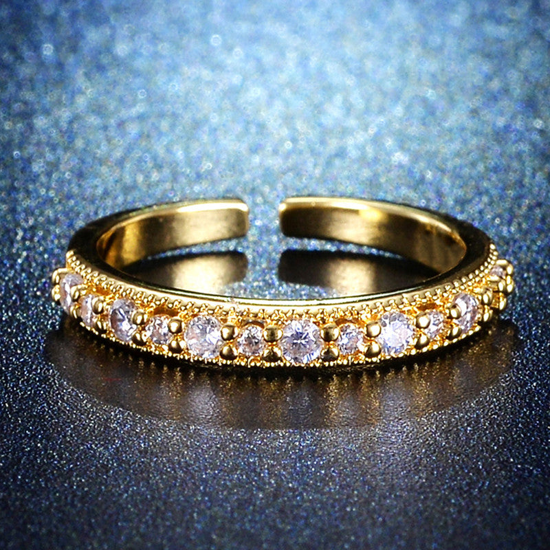 Jewels Galaxy Gold Plated Crystal Studded Contemporary Adjustable Round Finger Ring