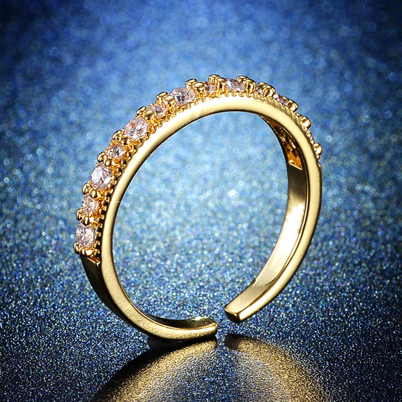 Jewels Galaxy Gold Plated Crystal Studded Contemporary Adjustable Round Finger Ring