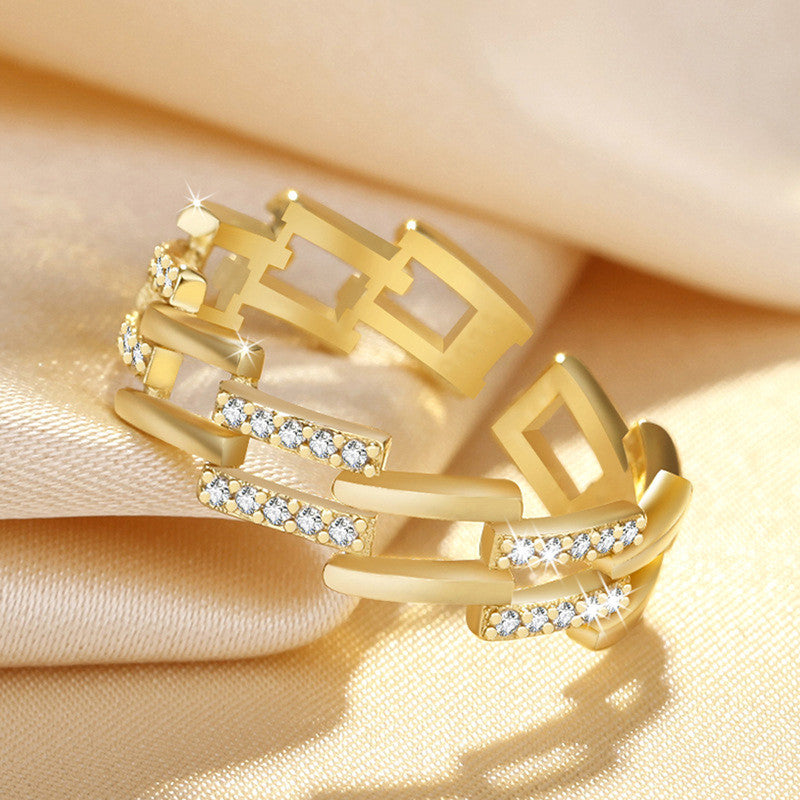 Jewels Galaxy Gold Plated American Diamond Studded Contemporary Korean Finger Ring