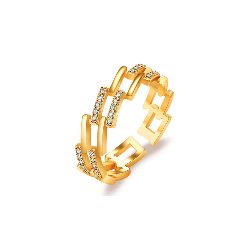 Jewels Galaxy Gold Plated American Diamond Studded Contemporary Korean Finger Ring