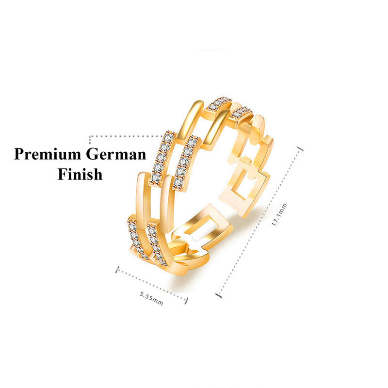 Jewels Galaxy Gold Plated American Diamond Studded Contemporary Korean Finger Ring
