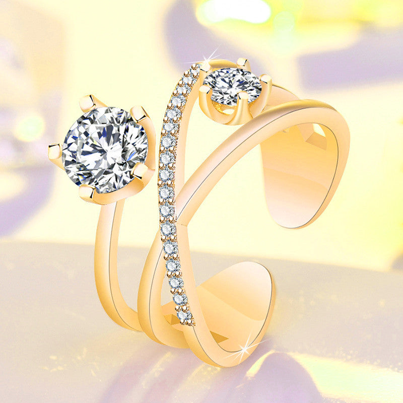 Jewels Galaxy Gold Plated American Diamond Studded Contemporary Korean Finger Ring