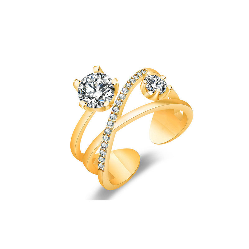 Jewels Galaxy Gold Plated American Diamond Studded Contemporary Korean Finger Ring