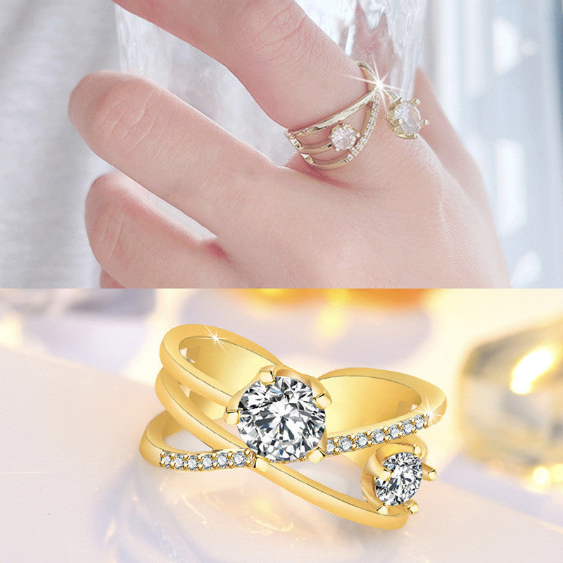 Jewels Galaxy Gold Plated American Diamond Studded Contemporary Korean Finger Ring