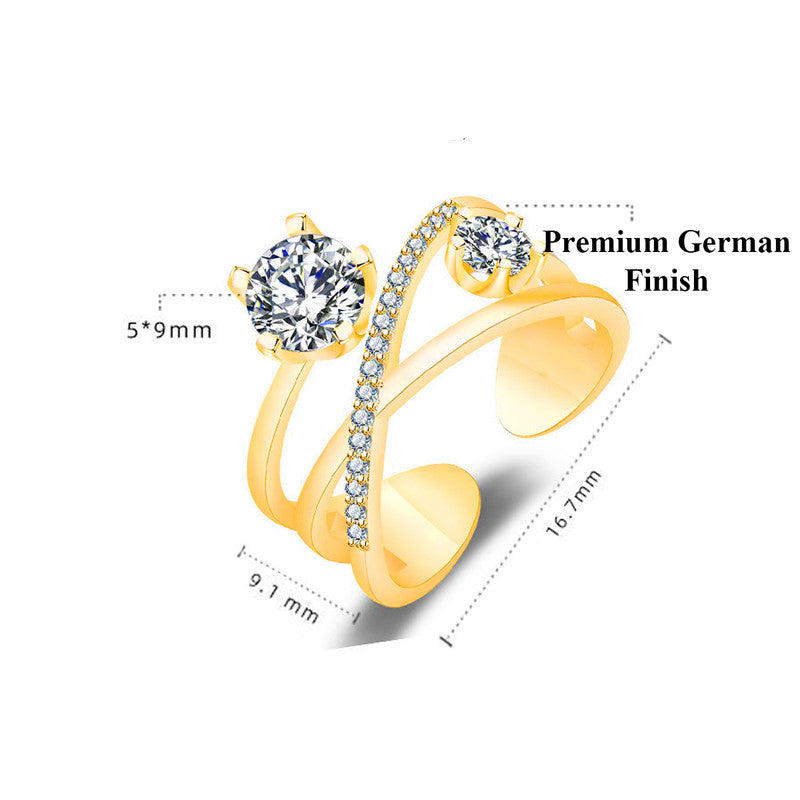 Jewels Galaxy Gold Plated American Diamond Studded Contemporary Korean Finger Ring