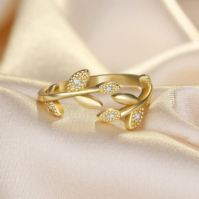 Jewels Galaxy Gold Plated AD Studded Leaf Inspired Contemporary Korean Finger Ring