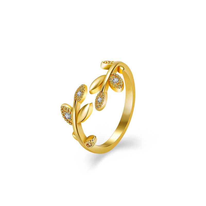 Jewels Galaxy Gold Plated AD Studded Leaf Inspired Contemporary Korean Finger Ring