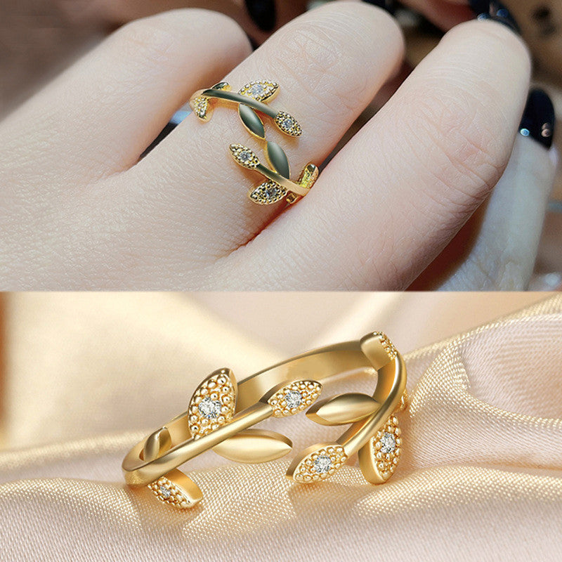 Jewels Galaxy Gold Plated AD Studded Leaf Inspired Contemporary Korean Finger Ring