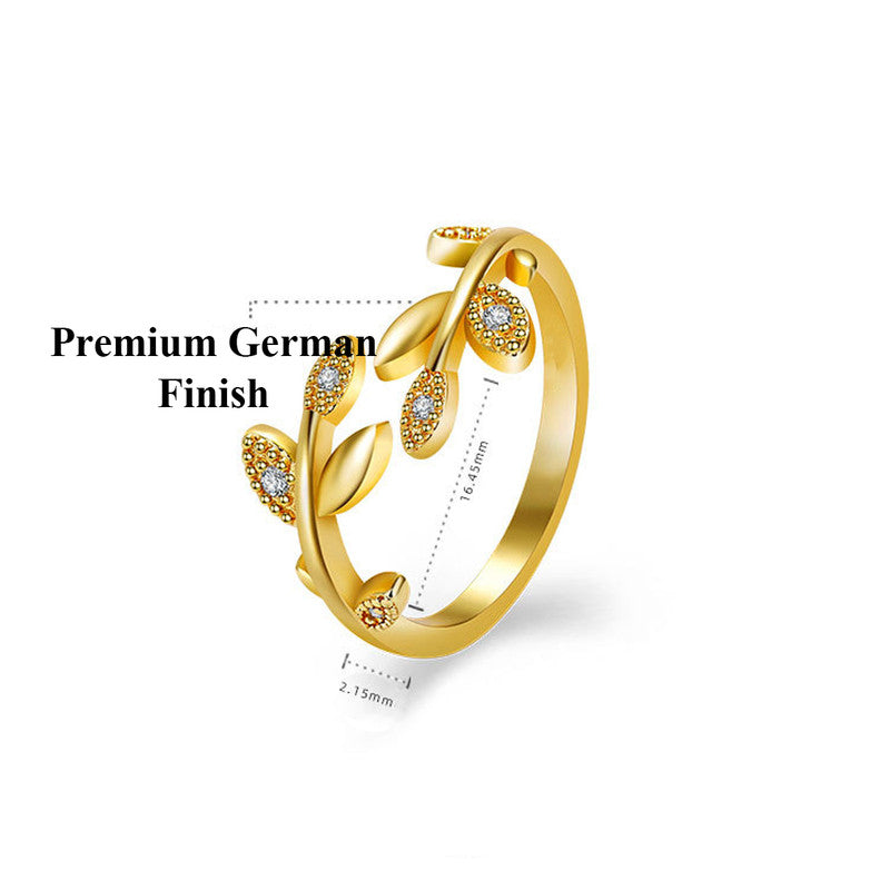 Jewels Galaxy Gold Plated AD Studded Leaf Inspired Contemporary Korean Finger Ring
