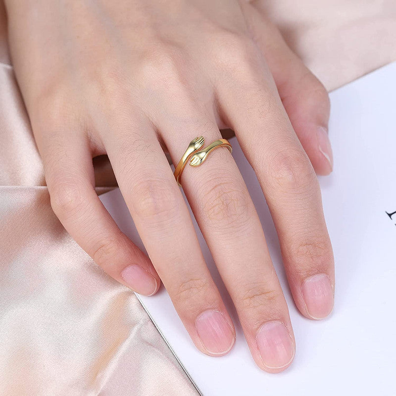Jewels Galaxy Gold-Plated Hug Shaped Adjustable Hug Day Finger Ring