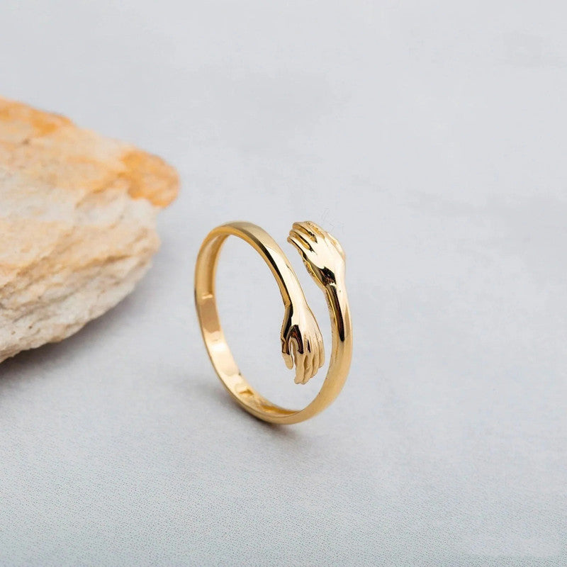 Jewels Galaxy Gold-Plated Hug Shaped Adjustable Hug Day Finger Ring