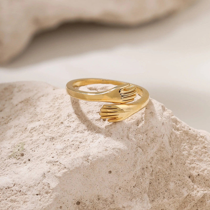 Jewels Galaxy Gold-Plated Hug Shaped Adjustable Hug Day Finger Ring