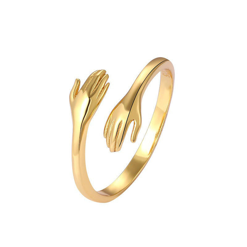 Jewels Galaxy Gold-Plated Hug Shaped Adjustable Hug Day Finger Ring