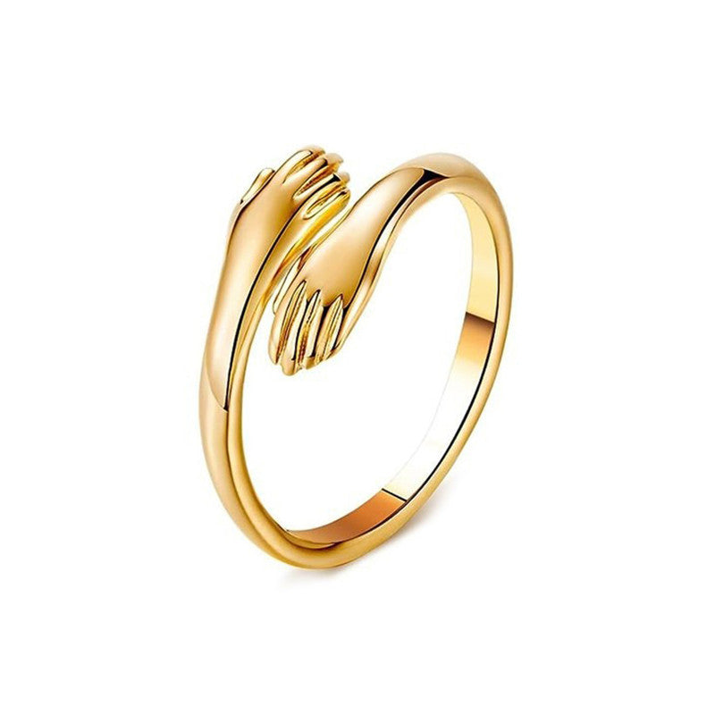 Jewels Galaxy Gold-Plated Hug Shaped Adjustable Hug Day Finger Ring