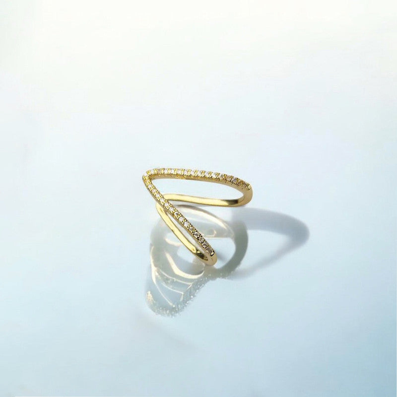 Jewels Galaxy Gold-Plated Anti Tarnish V Shaped CZ Studded Adjustable Finger Ring