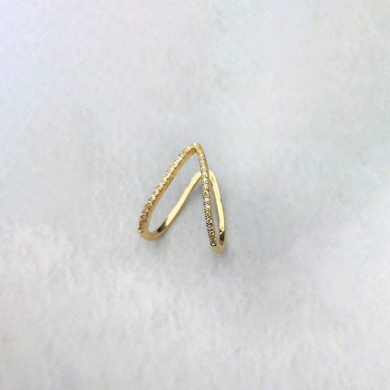 Jewels Galaxy Gold-Plated Anti Tarnish V Shaped CZ Studded Adjustable Finger Ring