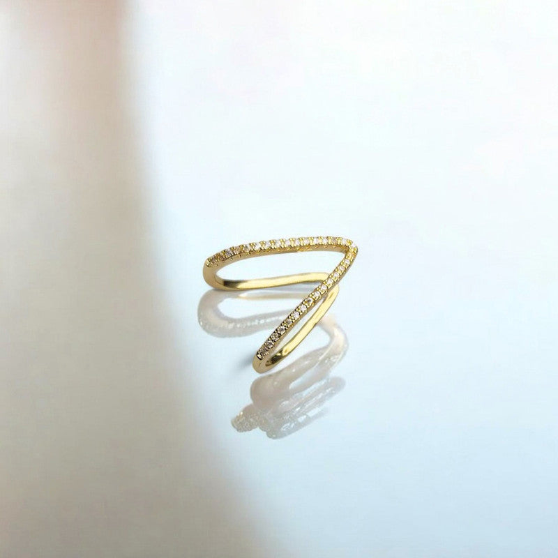 Jewels Galaxy Gold-Plated Anti Tarnish V Shaped CZ Studded Adjustable Finger Ring