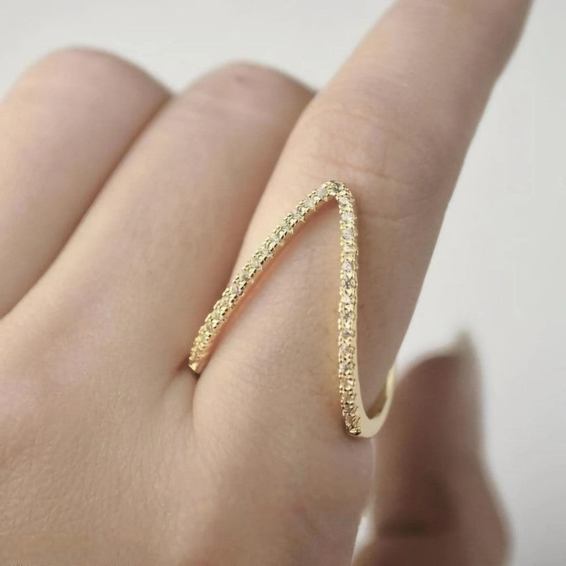 Jewels Galaxy Gold-Plated Anti Tarnish V Shaped CZ Studded Adjustable Finger Ring