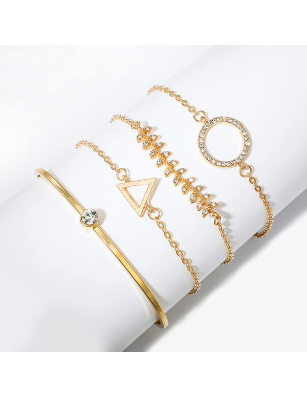 Jewels Galaxy Gold Toned Gold Plated Set of 4 Contemporary Stackable Bracelet Set For Women and Girls